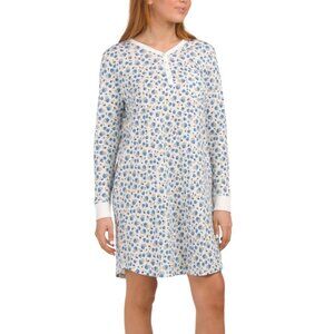 POPPY & CLAY Blue Organic Cotton Floral Sweet Pointelle Knit Sleepshirt